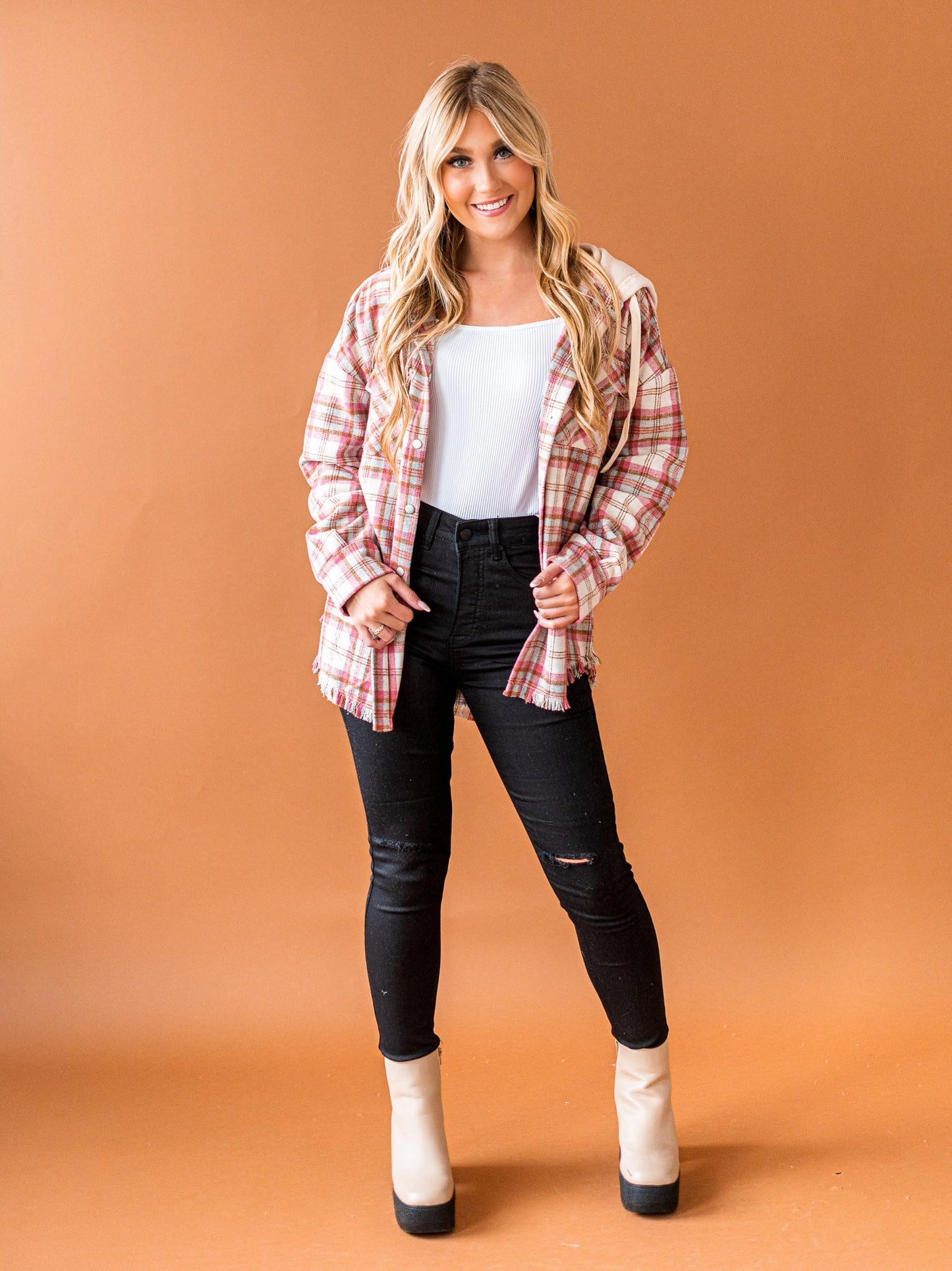 Worth Your While Hooded Plaid Top