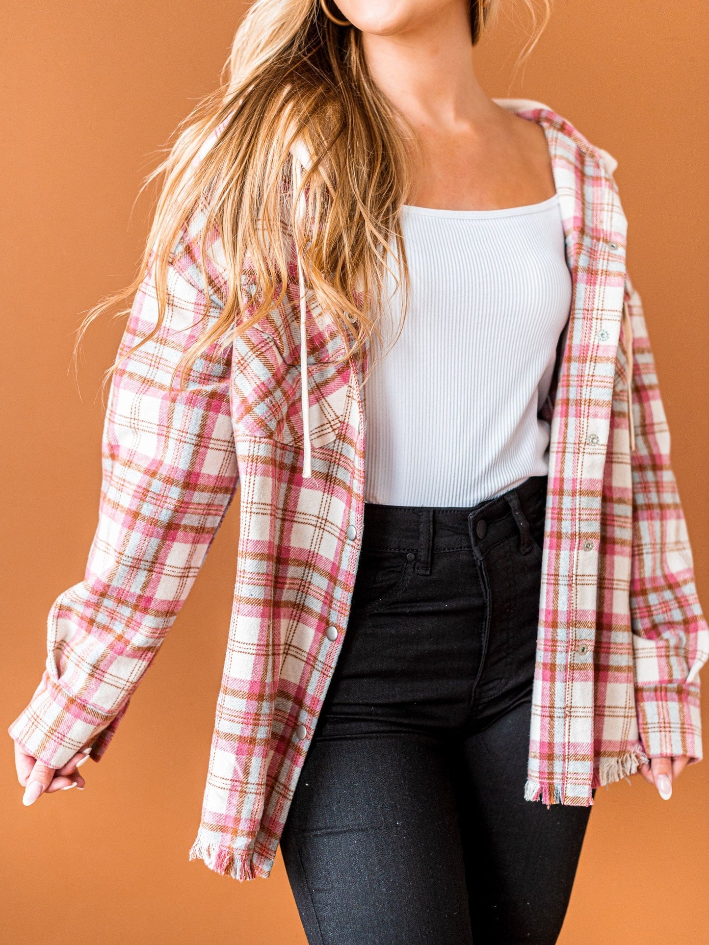 Worth Your While Hooded Plaid Top